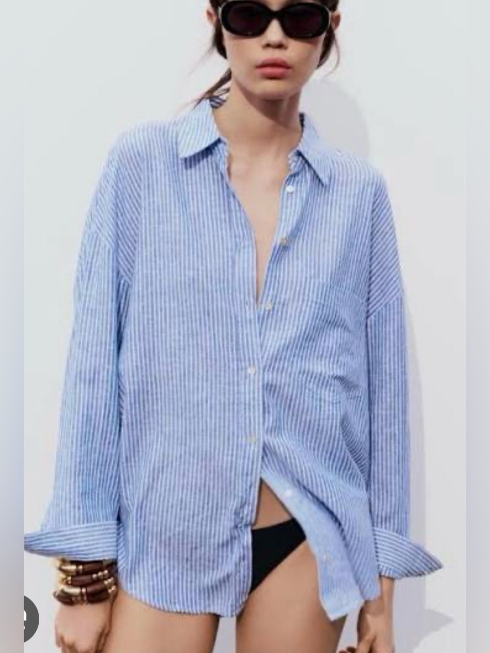 Zara Blue and White Striped Linen blend top